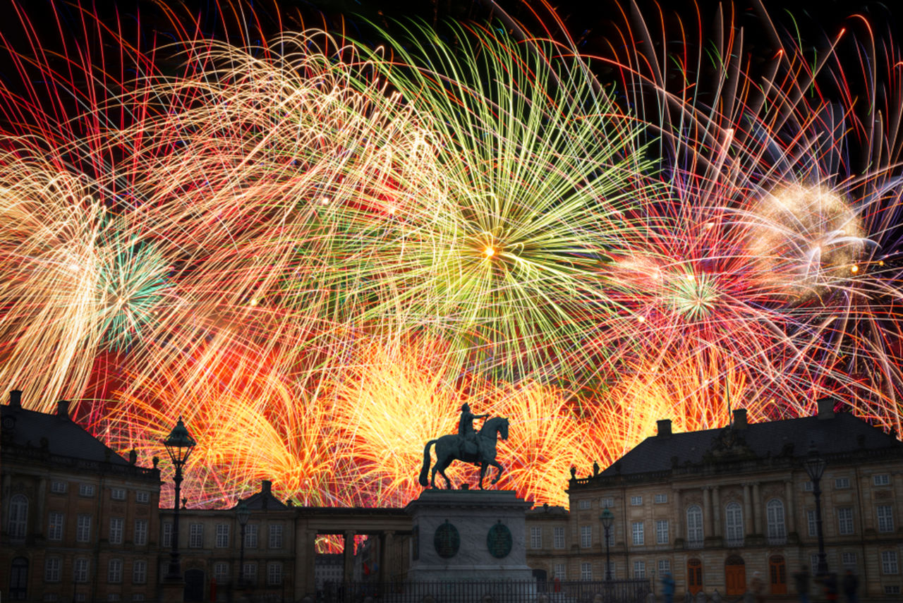 Feuerwerk zu Silvester in Kopenhagen, Dänemark